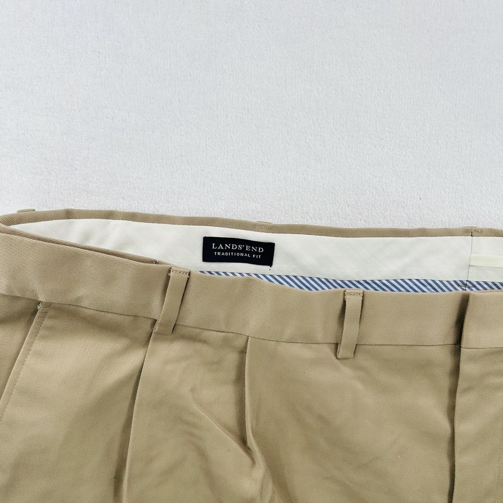 Lands' End Pants Mens 46 Long Khaki Traditional Fit Pleated Cuffed Chino Casual - Picture 8 of 16